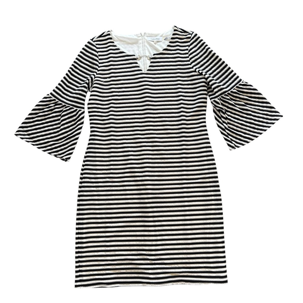 Calvin Klein Monochrome Striped Long Sleeve Dress